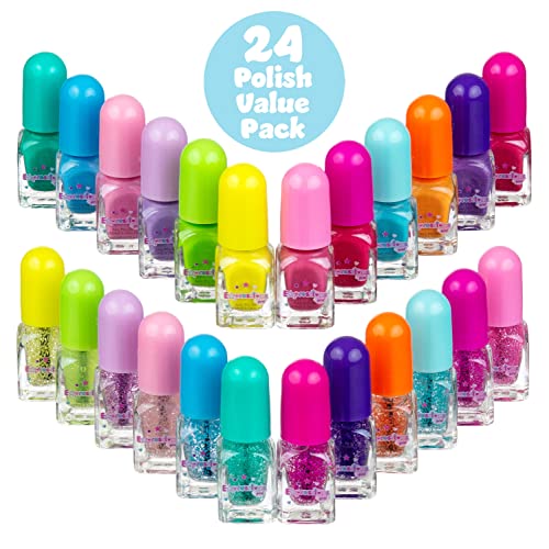24pc Scented Nail Polish Value Pack - Shiny & Glitter Shades, Non-Toxic Water-Based Manicure & Pedicure Kit for Girls, Gift Set
