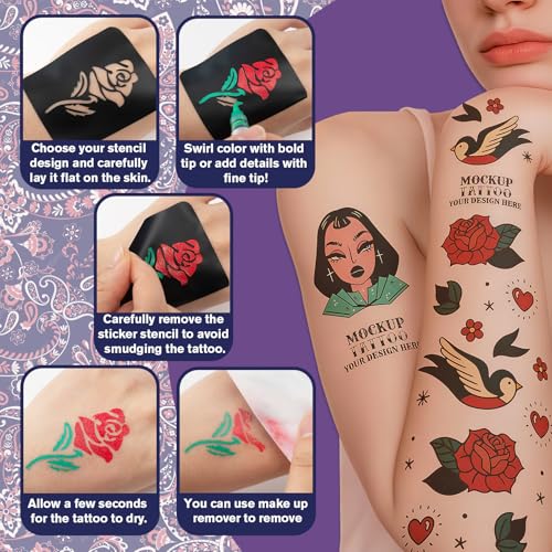 Water Resistant Face Paint Tattoo Pen - 18Pcs Temporary Tattoo Markers for Skin Dual-End Visible Capacity Henna Body Tattoo Kit, Body Painting Kit, Teen Girl Gifts Trendy Stuff for Teenage Adults