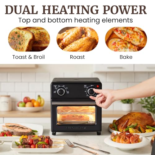 Elite Gourmet 8.5Qt Compact Air Fryer Oven - Black, Adjustable Controls