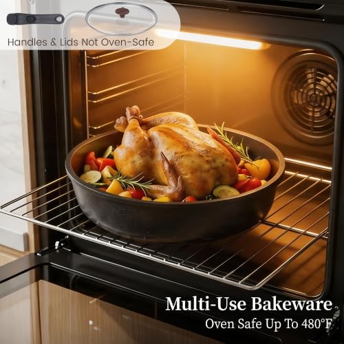 Chefocus 20-Piece Ceramic Nonstick Cookware Set with Detachable Handles, Induction Ready, Space-Saving Stackable