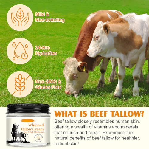 Cebo de Res para la Cara Original, Crema de Cebo de Res, Whipped Tallow Honey Balm, Aceite de Coco Prensado en Fr?o, Grass Fed Animal Balsam (1 Sebo de Res para la Cara Tallow and Honey Balm)