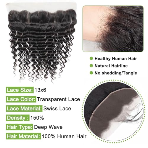Deep Wave HD Transparent Lace Closure 13x6 16 Inch Natural Black Virgin Human Hair