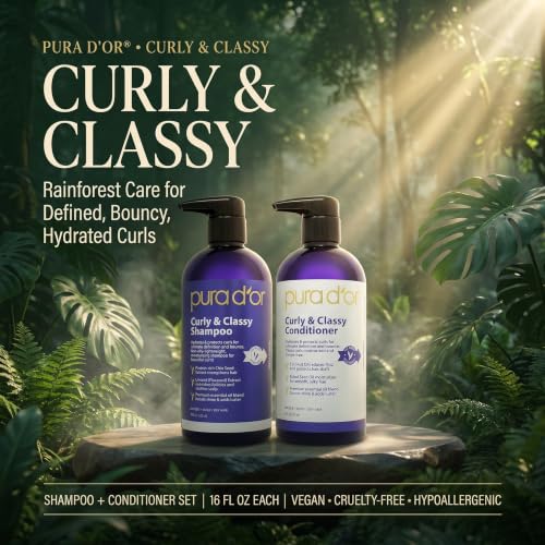 PURA D'OR Curly & Classy Shampoo & Conditioner Set - Combo for Defined Curls