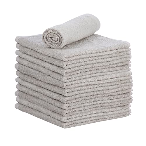 Grey Cotton Washcloths 16x16 Inches - Multi-Purpose Cleaning & Spa Towels (12 Pack)