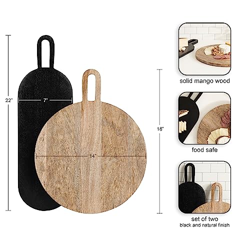Kate and Laurel Staven 2-Piece Serving Boards Set Natural/Black, Modern Food-Safe Mango Wood