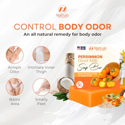 Persimmon Soap Bar for Body Odor Control ? Purifying Deodorizing Body Wash with Goat Milk for Eliminating Body Odor ? Great for Skin Brightening, Natural Deodorant Soap for Men & Women