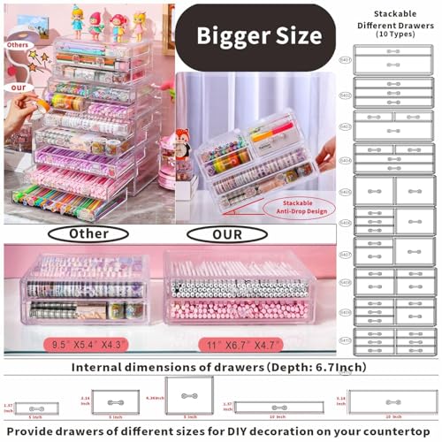 Cq Acrylic Stackable Makeup Organizer with 3 Drawers, Clear, Compact Storage for Vanity, Bathroom & Office