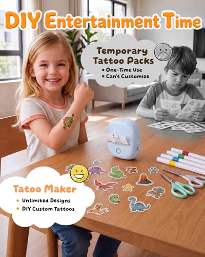 Kids Temporary Tattoo Printer with AI Custom Stickers - Wireless, Inkless, Washable, Blue