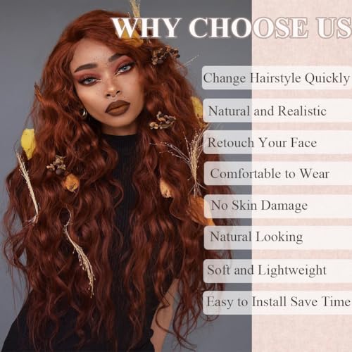 26 Inch Long Wavy Copper Red Wig for Women - Natural Look & Style