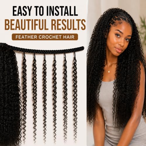 16 Inch Burmese Curly Feather Crochet Hair - Natural Black, Reusable, Lightweight, 60g #1B
