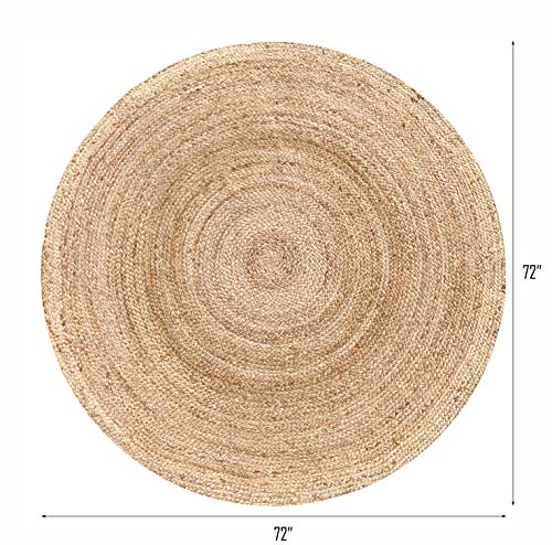Hausattire 6' Round Natural Jute Braided Area Rug - Durable & Reversible
