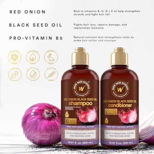 WOW Skin Science Red Onion & Black Seed Shampoo & Conditioner Duo 16.9 oz - Sulfate-Free Hair Care Set for Thinning & Color-Treated Hair