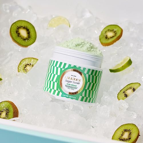 LaLicious Kiwi Krush Sugar Scrub - Cane Sugar Body Scrub - Exfoliating & Moisturizing Body Care with Coconut Oil and Kiwi Seed Oil for Soft, Smooth, Protected Skin - No Parabens (16oz)