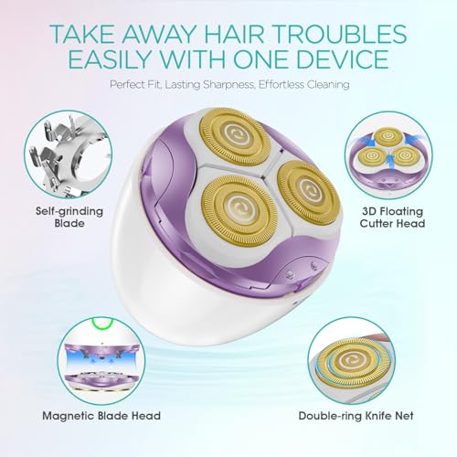 VOGOE Electric Shaver for Women 3D Floating Blade Rotary Razor Purple ES300