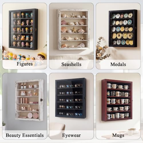 Black 18x24 Wooden Shadow Box Frame with Removable Shelves - Deep Display Case for Medals Keepsakes