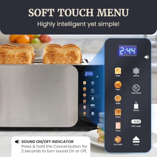 Elite Gourmet SmartToast 4-Slice Digital Toaster, 1370W, Wide Slots, Black