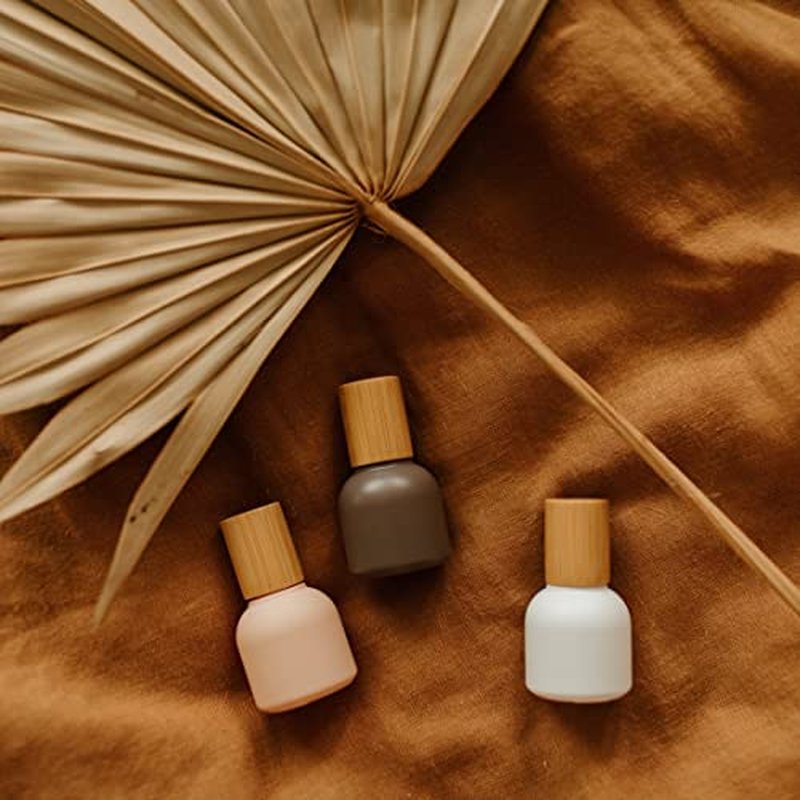 10ml Glass Roller Bottles with Bamboo Cap and Stainless Steel Ball for Essential Oils (Chocolate, Bamboo)