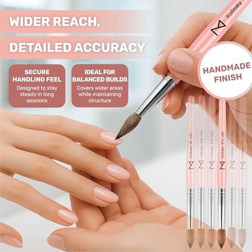 Professional Acrylic Nail Brush Size 14 - Kolinsky Pink Nail Art Tool