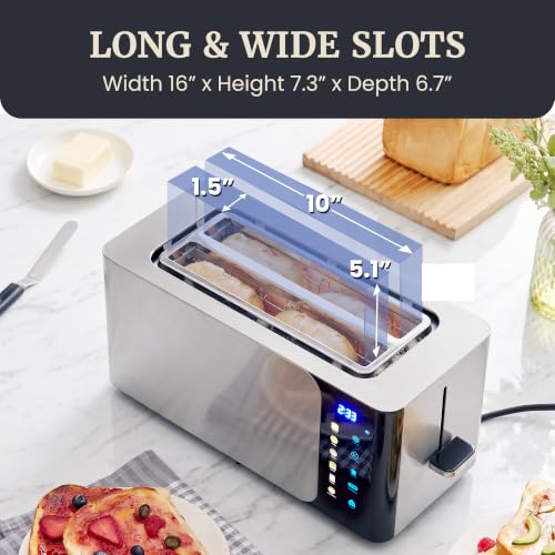 Elite Gourmet SmartToast 4-Slice Digital Toaster, 1370W, Wide Slots, Black