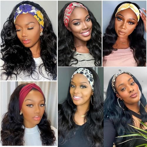 14 Inch Body Wave Human Hair Headband Wig for Black Women - Natural Black Variation