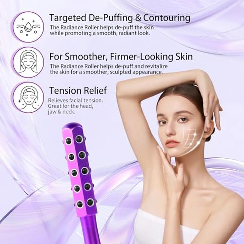Germanium Beauty Sculptor Roller, 30 Germanium Massage Nodes for Facial Massager & Glow, Face Sculptor Wand, Uplift Facial Massaging Beauty Tool, Portable Cooling & Sculpting
