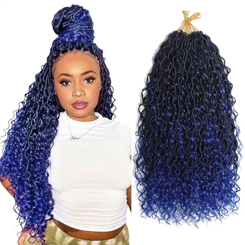 24 Inch Blue Goddess Locs Crochet Hair - Boho Faux Locs for Black Women, 8 Packs