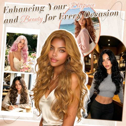 Ombre Pink Synthetic Lace Front Wavy Wig 20 Inch Long Hair for Women - Natural Look, Heat Resistant Fiber, Daily & Party Wear