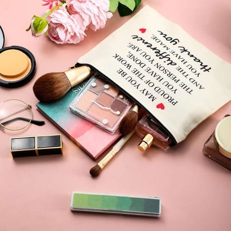 Geosar 16 Pcs Employee Appreciation Gifts for Women Makeup Bags Women's Day Inspirational Canvas Cosmetic Bags Thank You Keychains for Coworker Staff Nurse Teacher Volunteer Team