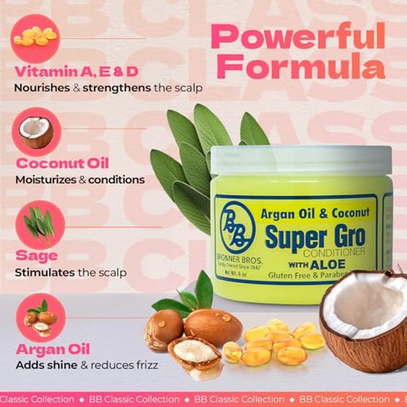 B&B Super Gro Conditioner 6 oz (ARGAN OIL & COCONUT WITH ALOE)
