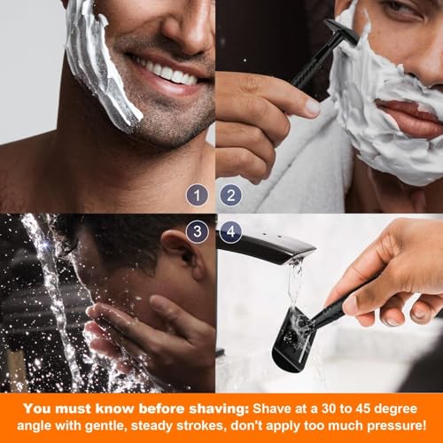 Matte Black Safety Razor - Single Blade Razors for Men - Reusable Metal Razor, with 5 Stainless Steel Double Edge Blades, Smooth Close Shave, Sustainable, Plastic Free