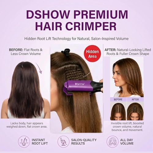Purple 4-in-1 Hair Crimper with Interchangeable Plates - Root Lift & Retro Zigzag Texture