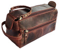 Walnut Brown Leather Toiletry Bag for Men - Travel Dopp Kit & Shaving Bag
