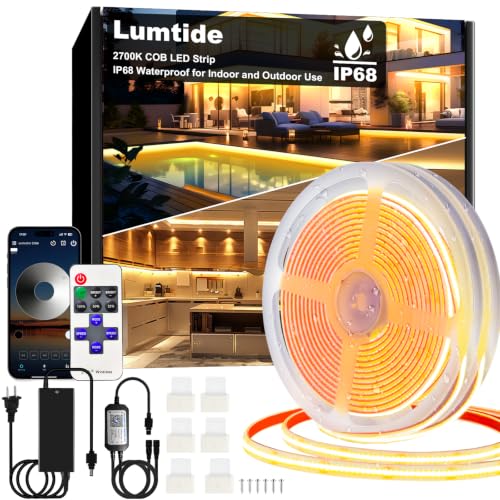2700K 100FT Waterproof COB LED Strip Lights Outdoor IP68 - Bright Warm White, Dimmable