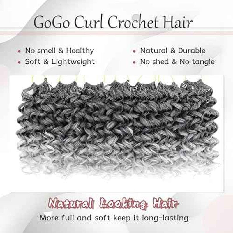 7 Packs Gogo Curl Grey Crochet Hair for Women 8 Inch Pre-Twisted Curly Crochet Hair Pre Looped Deep Ocean Water Wave Beach Curl Crochet Braids Synthetic Braiding Hair Extensions (8 Inch, 1B/Gray)