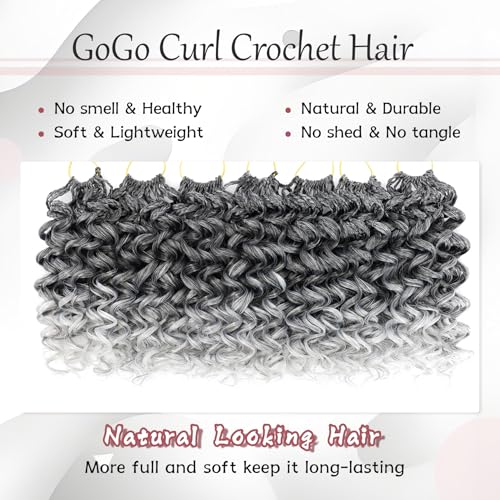 Pre-Looped Curly Crochet Hair 14 Inch for Black Women - 7 Packs, 1B Grey