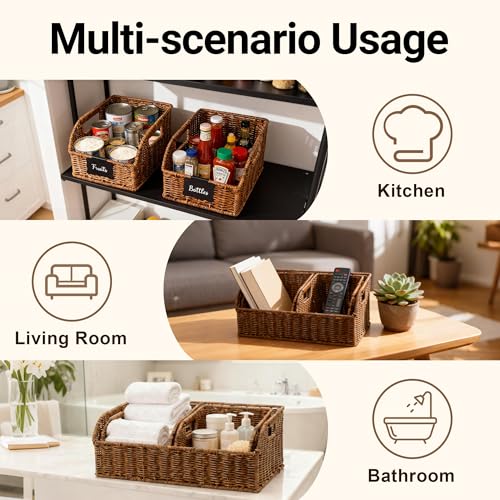 Brownlily Faux Wicker Pantry Storage Baskets Double Set - 6-Piece