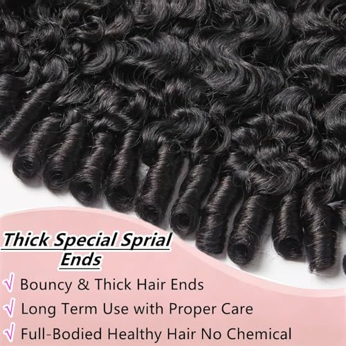 Burmese Curly Human Hair Bundle 14 Inch with Spiral End & Closure - Natural Black