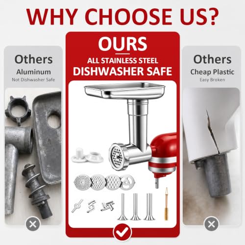 Heavy Duty Stainless Steel Meat Grinder Attachment for KitchenAid Stand Mixers