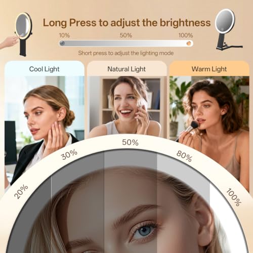 Travel Makeup Mirror with Lights 20X Magnification Black - Rechargeable & Dimmable