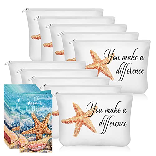 Sieral 20 Pcs Employee Appreciation Gifts Bulk for Volunteer Coworkers You Make a Difference Cosmetic Bags Pouch with Starfish Motivational Cards for Teacher Office Staff