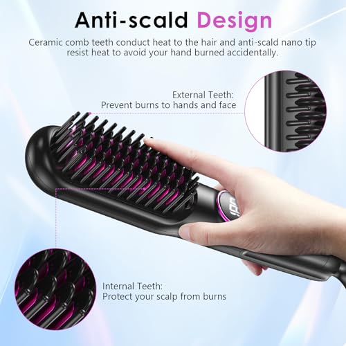Unipampa Black Hair Straightener Brush with Ionic & Fast Heating, 9 Temp Settings