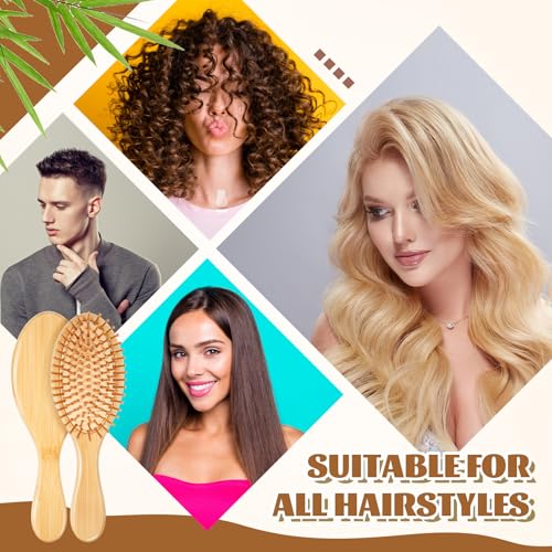 12 Pcs Natural Bamboo Hair Brushes Set - Wooden Paddle Detangling & Styling