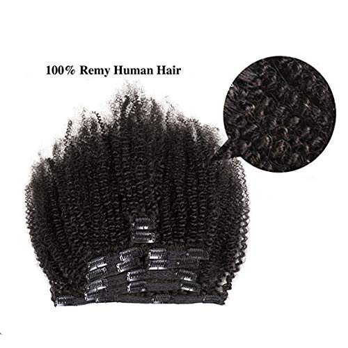 Clip In Human Hair Extensions Afro Kinky Curly 8 Inch Natural Black 4B 4C - 1 Pack
