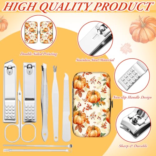 Autumn Nail Care Gift Set - 10 Manicure Kits with Fall Patterns, Stainless Steel Tools