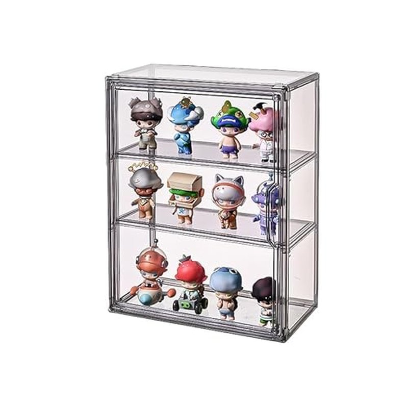 2PACK 3 Tiers Acrylic Display Case with 2 Division Boards, Acrylic Storage Organizers Box with Magnetic Door, Wall-Mounted Dustproof Showcase for Makeups, Purses, Figure