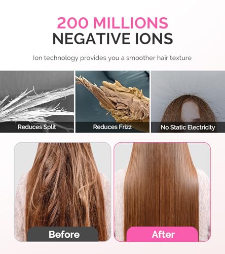 1600W Ionic Hair Dryer with Diffuser Nozzle & Hair Brush for Curly Hair - Fast Drying