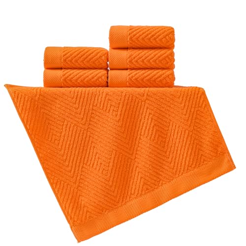 Orange Super Soft Cotton Washcloths 13x13 Inch - Set of 6 Bathroom & Kitchen Towels