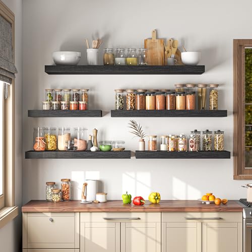 48-Inch Deep Black Floating Shelves Set of 2 - Wall-Mounted Storage for Living Room Bedroom Kitchen