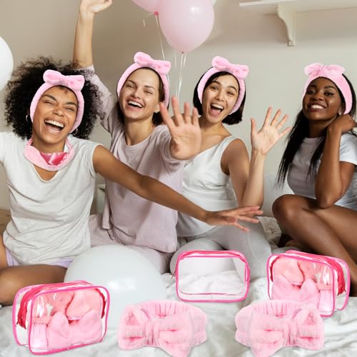 Hoteam Pink Sleepover Party Supplies Kit with Headbands Eye Masks & Cosmetic Bags