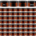 Uiifan 48 Pack 8 oz Plastic Jars with Lids & Labels, Empty Leak Proof Body Scrub Containers, Refillable Body Butter Containers Bulk for Cream, Powder Ointment, Lotion(Amber)